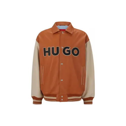 Hugo Boss Кожа Куртка Мужская Оранжевая