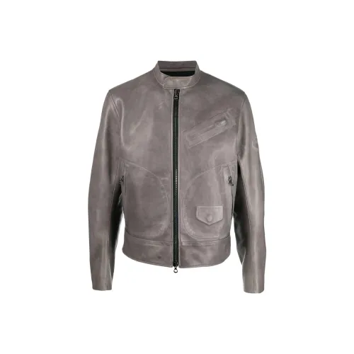 DIESEL Серый Мужская Кожаная Куртка