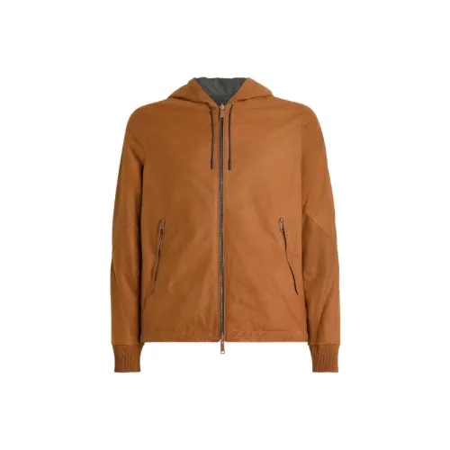 Zegna Кожаная Куртка Мужская Красно-Коричневая