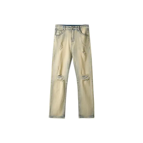 GROOL Грязно-желтые унисекс джинсы