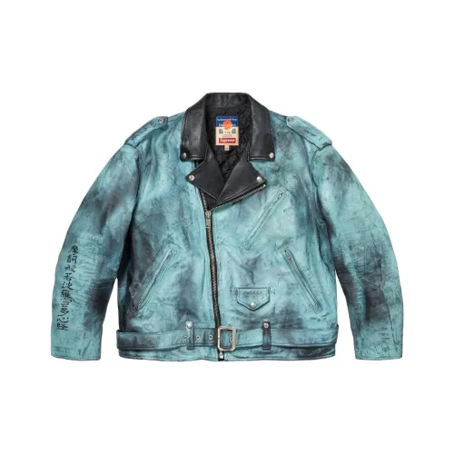 Supreme x BLACKMEANS FW23 WEEK16 Разрисованная кожа мотоциклетная куртка кожаная куртка унисекс