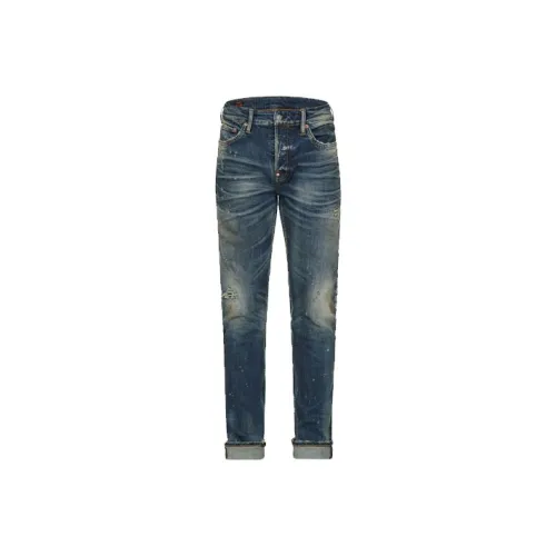 EVISU Узкие Штаны Эластичные Умеренные Джинсы Мужские Джинсовый Синий