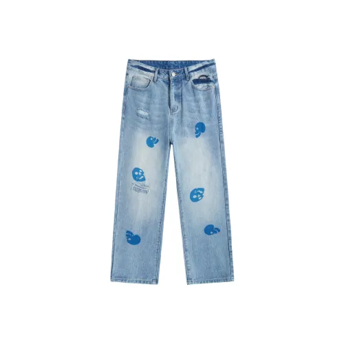 HUMNAT SS22 Прямой крой тонкие джинсы унисекс джинсовый синий