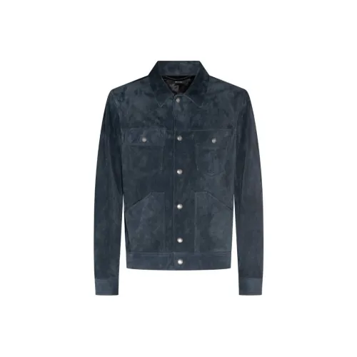 TOM FORD Blue Men's Leather Jackets TOM FORD Синий Мужские Кожаные Куртки