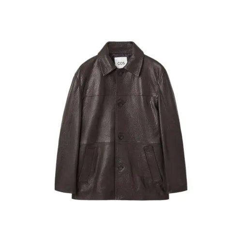 COS Кожа Куртка Мужская Темно-Коричневая