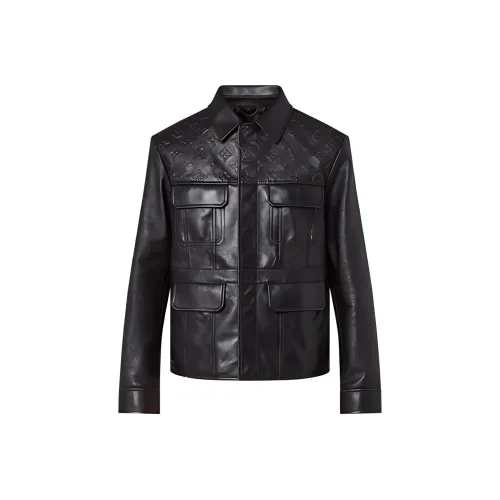 LOUIS VUITTON Lv Fall Series Кожа Куртка Мужская Черная