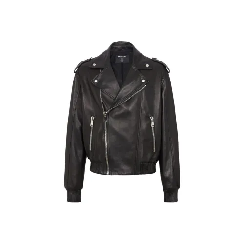 BALMAIN FW23 Кожа Куртка Мужская Черная