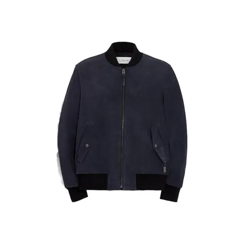 COACH Синий Мужская Кожаная Куртка