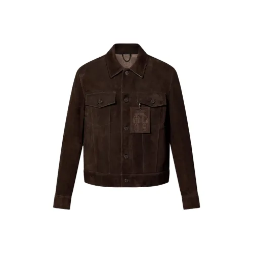 LOUIS VUITTON Замша Деним Куртка Куртки Пальто Мужской Коричневый