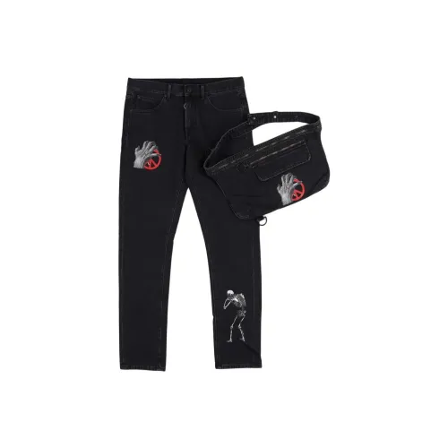 Off Белый Черный Мужские Джинсы