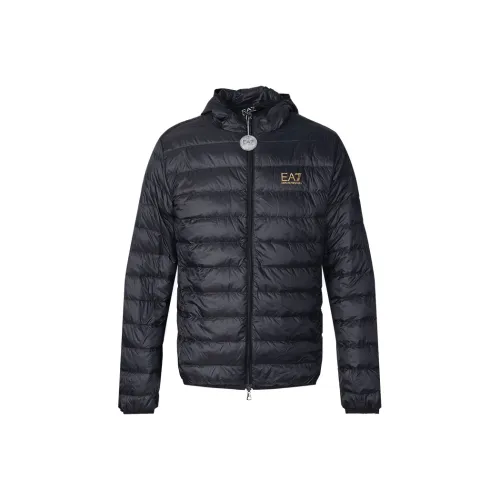 EMPORIO ARMANI EA7 Пуховик Мужской Черный с Золотым Логотипом