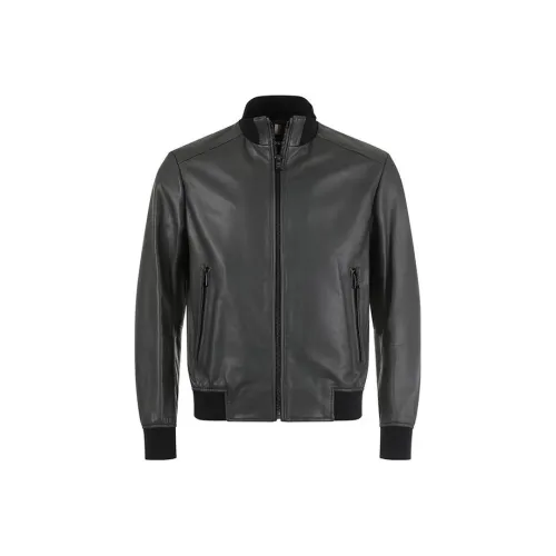 Hugo Boss FW23 Кожаная куртка мужская темно-зеленая