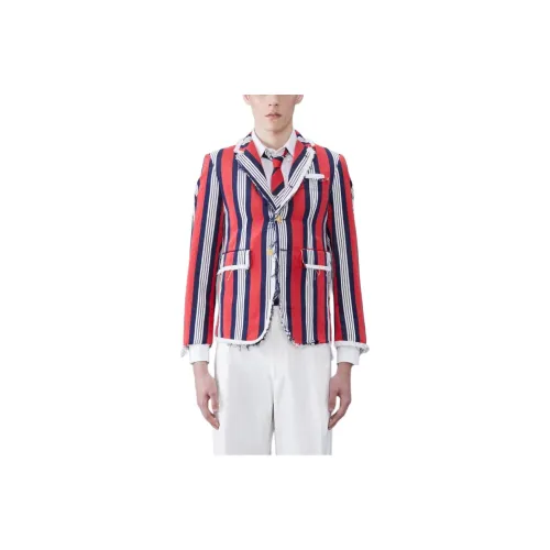 THOM BROWNE· Stripe Silk Cotton Fray 4 Барная стойка CLASSIC SPORT Пальто Куртки Пальто Мужской Красный