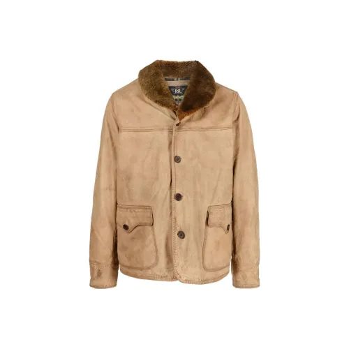 DOUBLE RL FW22 Кожа Куртка Пальто Мужской Хаки