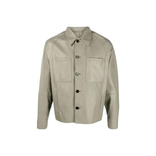 EMPORIO ARMANI SS23 Кожаная куртка мужская светло-зеленая