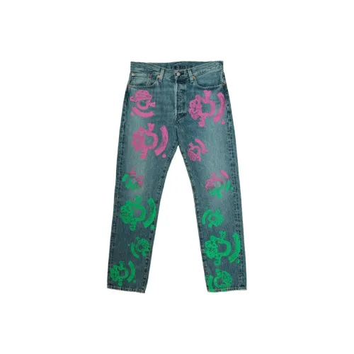 Denim Tears совместный бренд Розовый/зеленый Мужские Джинсы
