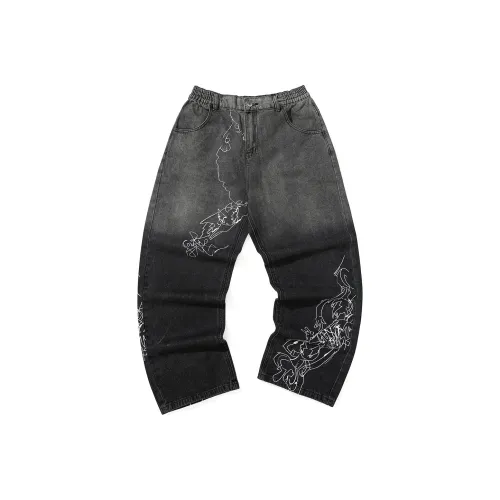 GENANX Унисекс Джинсы Черно-серого Цвета