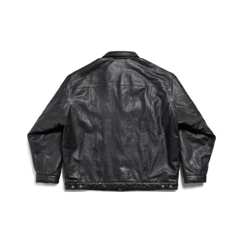 Balenciaga Кожа Куртка Свободного кроя Унисекс Черная