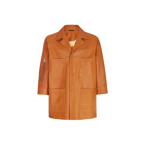 FENDI SS23 Кожа Куртка Мужская Коричневая