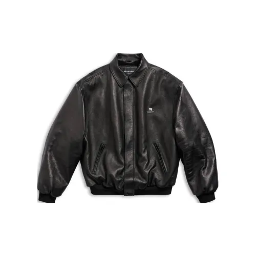 Balenciaga Sporty B Кожа Куртка Свободный крой Унисекс Черный