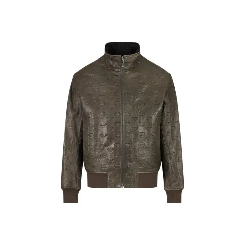 EMPORIO ARMANI Армейский зеленый Мужская кожаная куртка