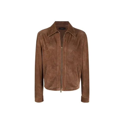 AMIRI Мужские кожаные куртки темно-коричневого цвета