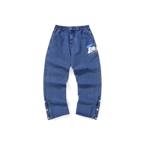 BT Прямой крой Брюки Джинсы Унисекс Джинсовый синий