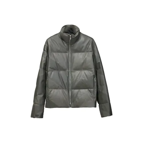 HERMES FW22 Кожа Куртка Мужская Угольный Серый