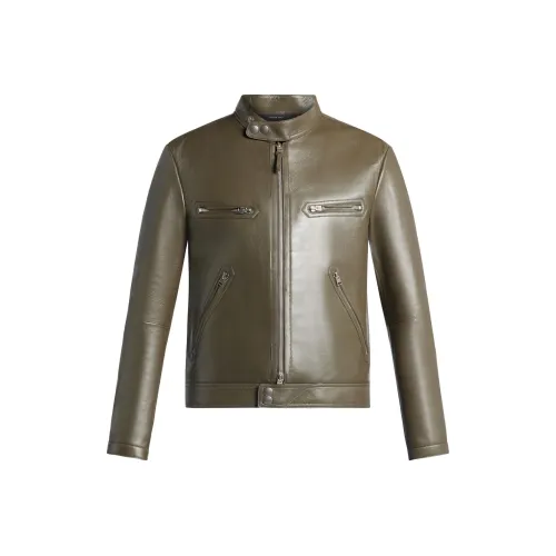 TOM FORD SS24 Кожаная куртка мужская оливково-зеленая