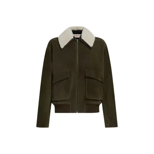 MARNI Зеленая замшевая куртка с овчинным воротником куртки и пальто мужские зеленый