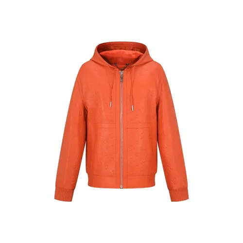 RARE Кожа Куртка Мужская Оранжево-Красная