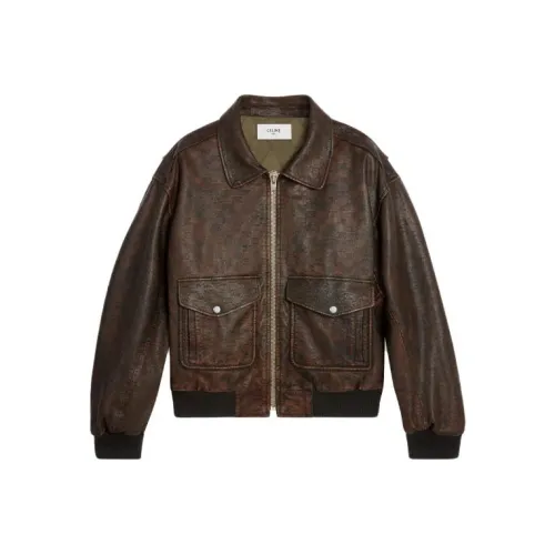 CELINE FW23 Кожа Куртка Мужская Коричневая