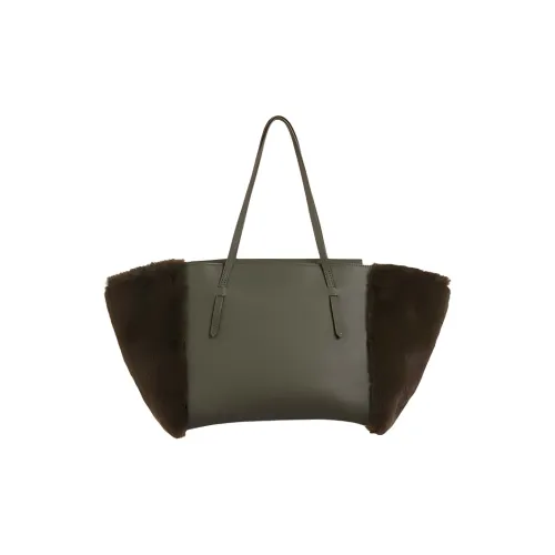 IRIDESCENCE Искусственная норковая шерсть с коровьей кожей сумка-тоут одно плечо женская оливково-зеленый