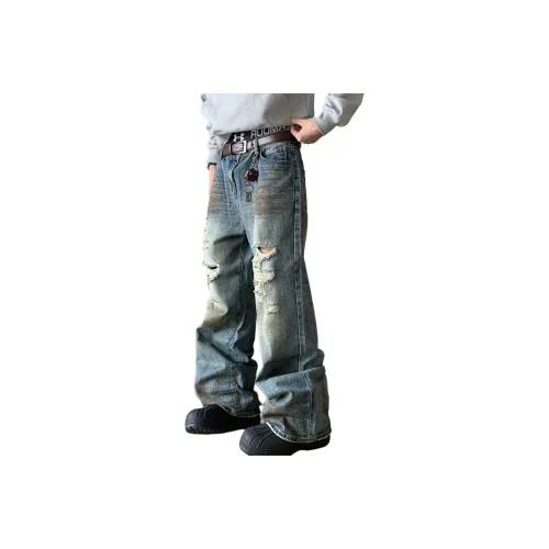 NEVER RULE Джинсы Унисекс Винтаж Синий