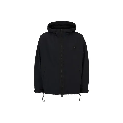 Hugo Boss Водонепроницаемый с капюшоном WINDBREAKER с логотипом STACKED Куртки и пальто Мужской Черный
