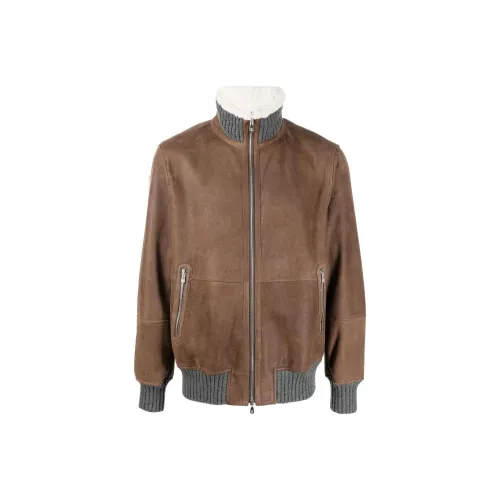 BRUNELLO CUCINELLI Коричневый Мужская Кожаная Куртка