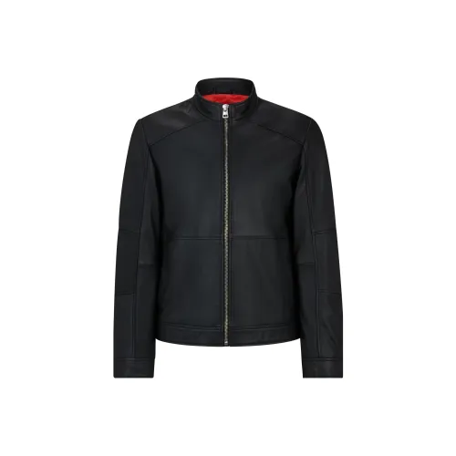 HUGO BOSS Extra Slim Fit кожаная куртка с красной подкладкой мужская черная