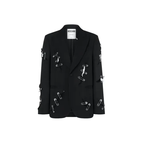 MOSCHINO Безопасность Pins С рельефом DE Poudre Шерсть Куртка Куртки Пальто Мужской Черный