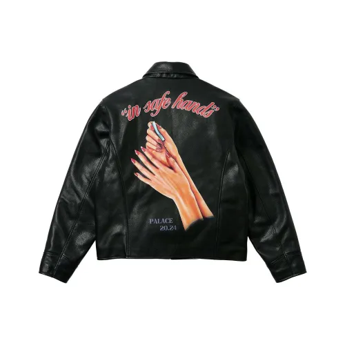 PALACE SS24 SAFE HANDS Кожаная куртка Черная кожа Куртка Унисекс Черный