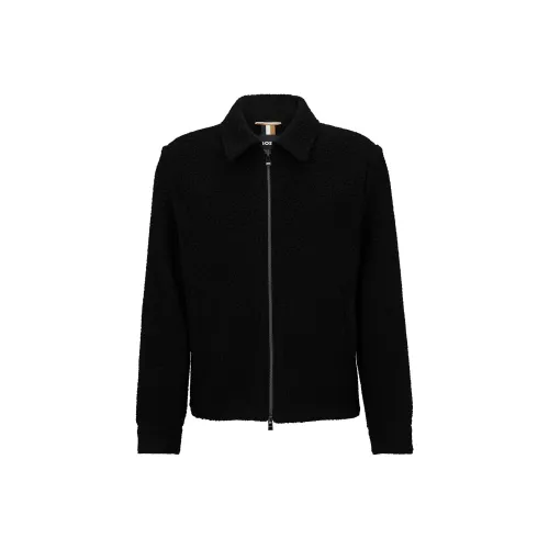 Hugo Boss Облегающая куртка с микропереплетенным узором мужская черная из смеси шерсти куртки и пальто