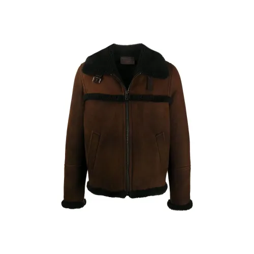 PRADA Коричневый Мужская Кожаная Куртка
