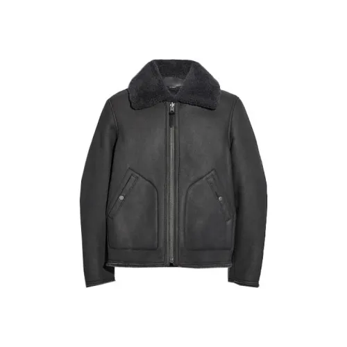 COACH Угольно-черный Мужская кожаная куртка