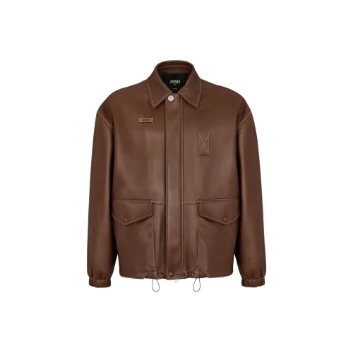 FENDI Кожа Куртка Мужская Коричневая
