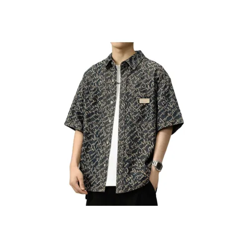 PRPK Летняя рубашка свободный крой мужской синяя