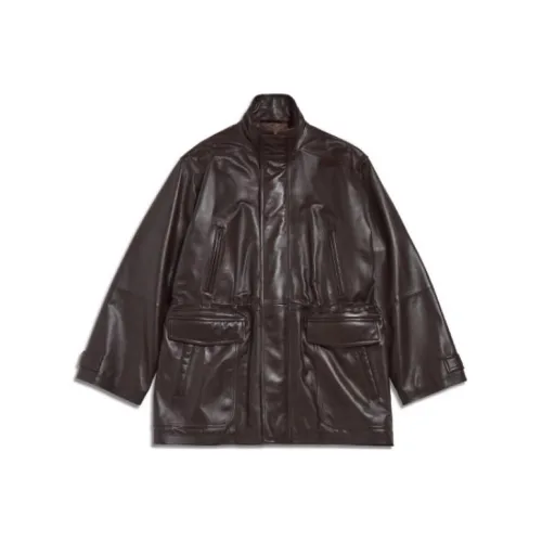 Balenciaga Кожа Куртка Свободного кроя Унисекс Коричневый