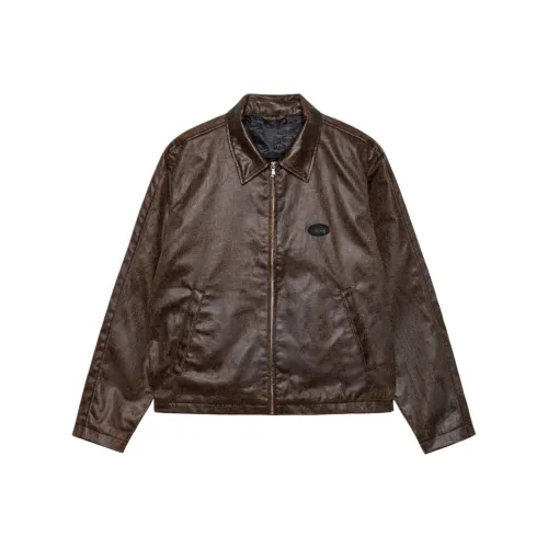 Stussy Клуб Куртка Покрытый Хлопок Кожа Куртка Унисекс Коричневый