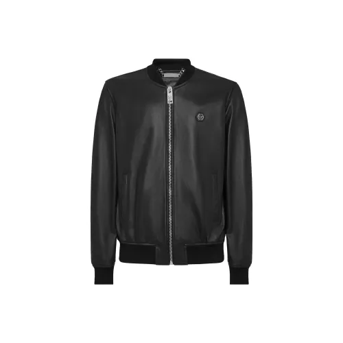 PHILIPP PLEIN SS23 Кожа Куртка Пальто Мужской Черный