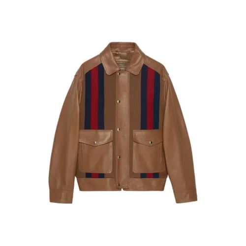 GUCCI FW23 Кожа Куртка Мужская Коричневая