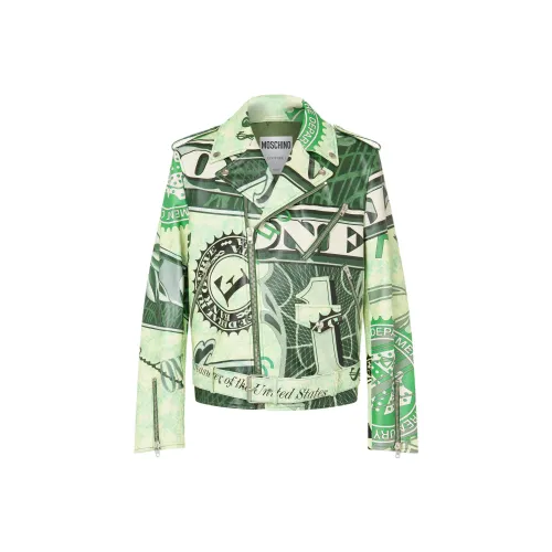 MOSCHINO Доллар с принтом кожа наппа байкерские куртки и пальто мужской зеленый