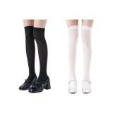 [2 упаковки] Черные носки выше колена *1, молочно-белые носки выше колена *1